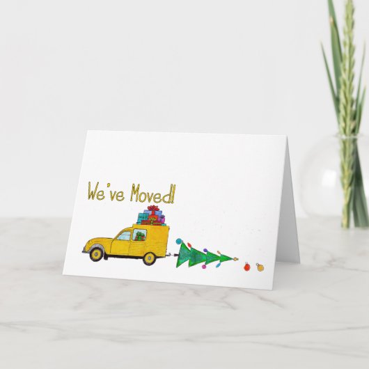 引っ越しました車とツリーのクリスマスカード シーズンカード (正面)