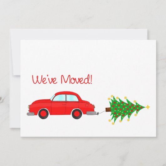 引っ越しました車とツリーのクリスマスカード シーズンカード (正面)