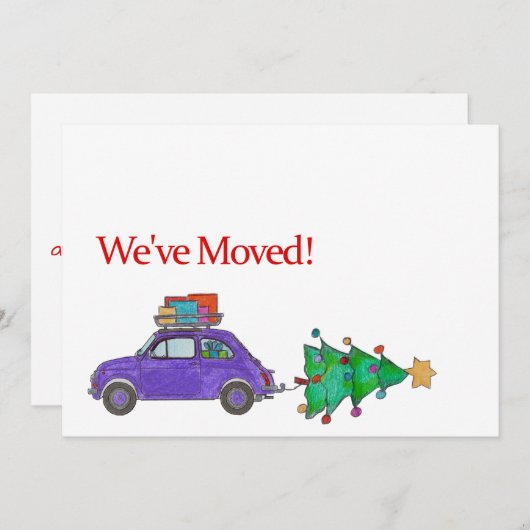 引っ越しました車とツリーのクリスマスカード シーズンカード (正面/裏面)