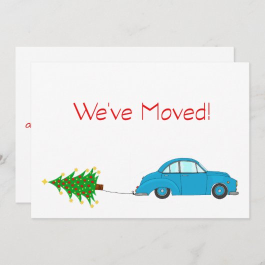 引っ越しました車とツリーのクリスマスカード シーズンカード (正面/裏面)