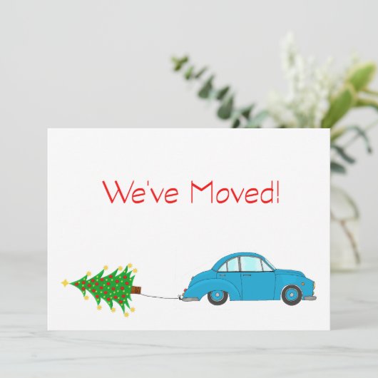 引っ越しました車とツリーのクリスマスカード シーズンカード (スタンド正面)