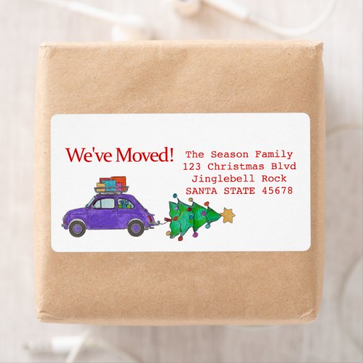 引っ越しました車、木とギフトのクリスマスラベル ラベル (インサイチュ)