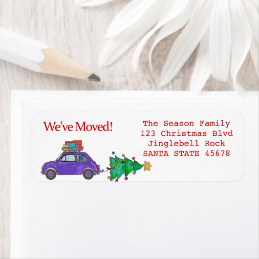 引っ越しました車、木とギフトのクリスマスラベル ラベル (インサイチュ)