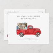 引っ越しました転居赤台車移動 案内ポストカード (正面/裏面)