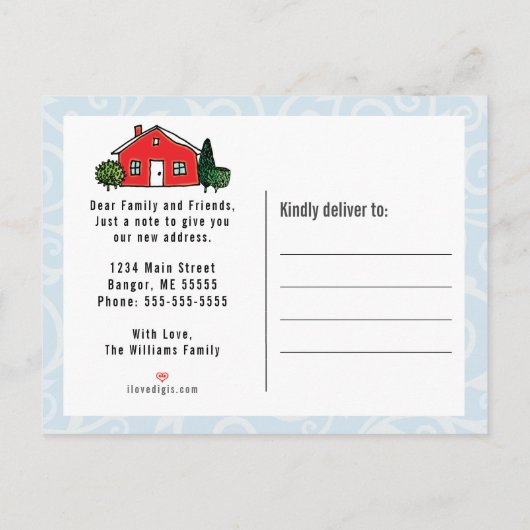 引っ越しました通りモダン署名の新しいアドレスの移動 案内ポストカード (裏面)