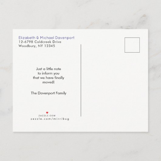 引っ越しました野生動物群カラフル水色 案内ポストカード (裏面)