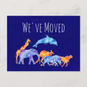 引っ越しました野生動物群カラフル水色 案内ポストカード (正面)