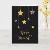 引っ越しました金ゴールドと銀色の星を黒に カード (黄色い花)
