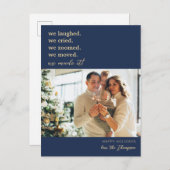 引っ越しました金ゴールドネイビーブルーフォトホリデームービング 案内ポストカード (正面/裏面)