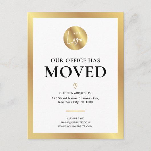 引っ越しました金ゴールドロゴオフィスの新しいアドレス ポストカード (正面)