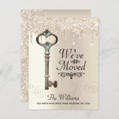 引っ越しました鍵滴下グリッターアドレスの変更 案内ポストカード (正面/裏面)