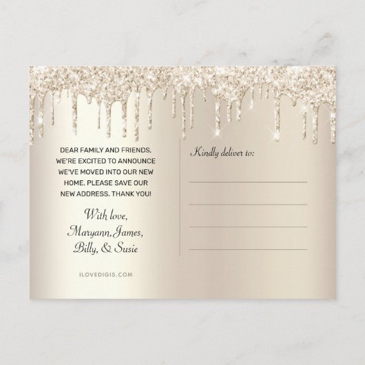 引っ越しました鍵滴下グリッターアドレスの変更 案内ポストカード (裏面)