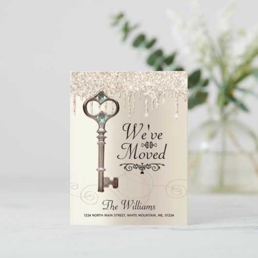 引っ越しました鍵滴下グリッターアドレスの変更 案内ポストカード (スタンド正面)