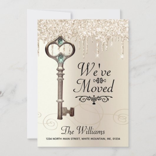 引っ越しました鍵滴下グリッターアドレスの変更 案内状 (正面)