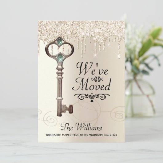 引っ越しました鍵滴下グリッターアドレスの変更 案内状 (スタンド正面)