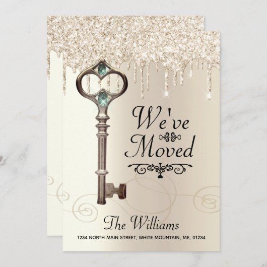 引っ越しました鍵滴下グリッターアドレスの変更 案内状 (正面/裏面)
