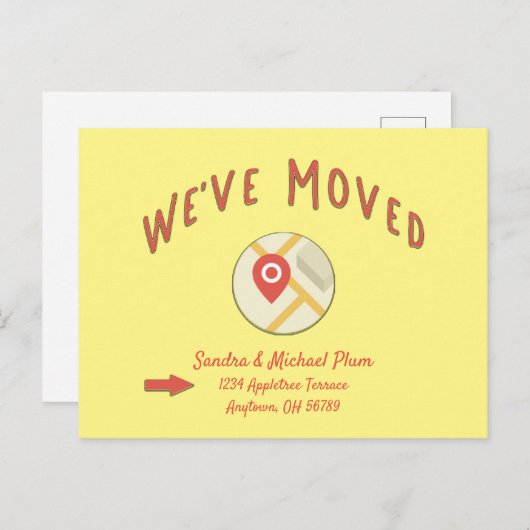 引っ越しました黄色の変更住所通知はがき ポストカード (正面/裏面)