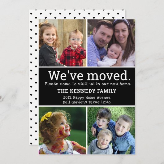 引っ越しました4フォトコラージュ白黒ムービング 案内状 (正面/裏面)