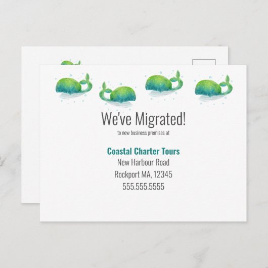 引っ越しました |かわいいクジラの住所の変更 案内ポストカード (正面/裏面)