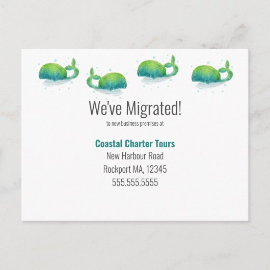 引っ越しました |かわいいクジラの住所の変更 案内ポストカード (正面)