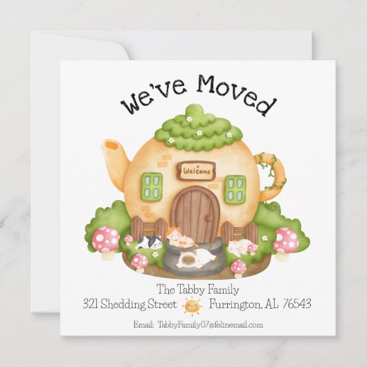 引っ越しました!かわいいティーポット猫の家 案内状 (正面)