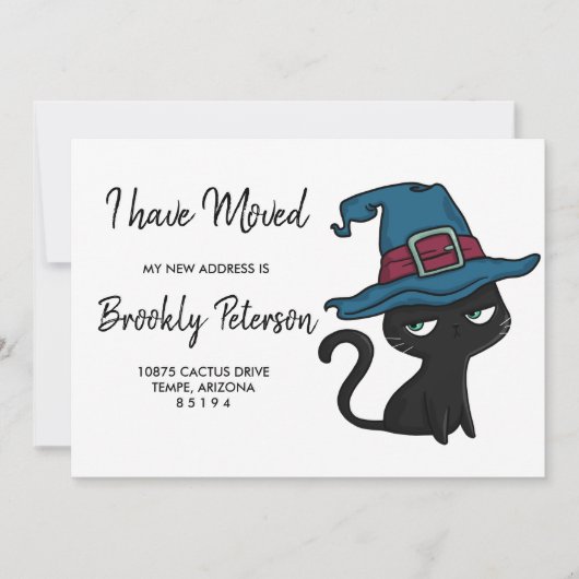 引っ越しました |かわいい黒猫 招待状 (正面)