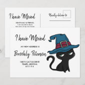 引っ越しました |かわいい黒猫 招待状 (正面/裏面)