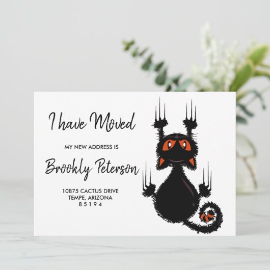 引っ越しました |かわいい黒猫 招待状 (スタンド正面)