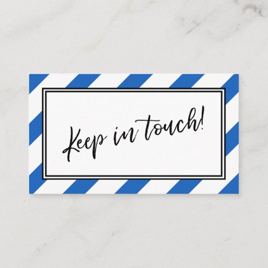 「引っ越しました」の青と白の対角線のストライプ 名刺 (裏面)