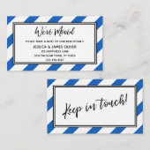 「引っ越しました」の青と白の対角線のストライプ 名刺 (正面/裏面)