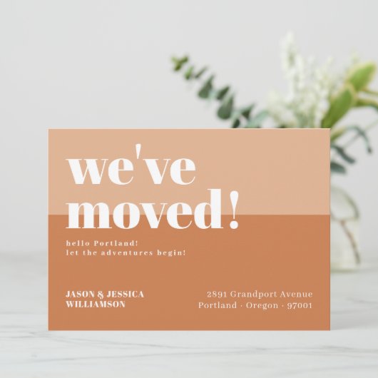 引っ越しました!オレンジとピーチミニマルはっきりしたタイプ 案内状 (スタンド正面)