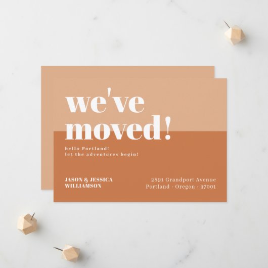 引っ越しました!オレンジとピーチミニマルはっきりしたタイプ 案内状 (正面/裏面インサイチュ)