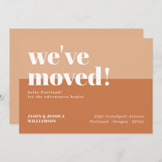 引っ越しました!オレンジとピーチミニマルはっきりしたタイプ 案内状 (正面/裏面)
