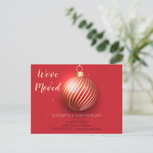 引っ越しました，クリスマスボール，新しいアドレス 案内ポストカード (スタンド正面)