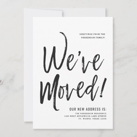 引っ越しました |スクリプトスタイルミニマルの新しいアドレス 招待状 (正面)