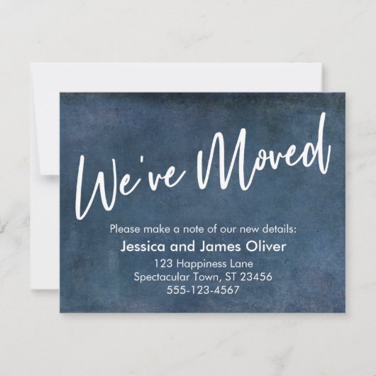 「引っ越しました」タイポグラフィグランジ海軍発表 招待状 (正面)