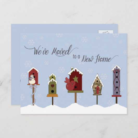 引っ越しました、ニューアドレスウィンターバードハウス&フラグ 案内ポストカード (正面/裏面)