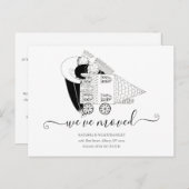 引っ越しました・ニューホームの白黒アナウンス  案内ポストカード (正面/裏面)