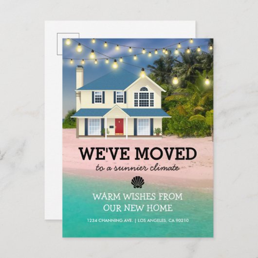 引っ越しました |ビーチ海の新しいホーム 案内ポストカード (正面/裏面)