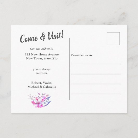 引っ越しました – フルブリード写真とメカスタムッセージ 案内ポストカード (裏面)