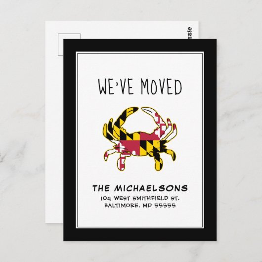 引っ越しました |ボルチモア州カニ ポストカード (正面/裏面)