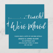 "引っ越しました"モダン手書きモザイク青カード 招待状 (正面/裏面)