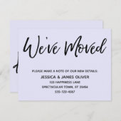 "引っ越しました"モダン手書きラベンダーカード 招待状 (正面/裏面)