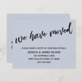 "引っ越しました"モダン手書き埃の青いカード 招待状 (正面/裏面)