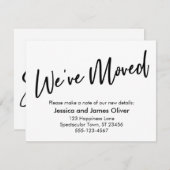 "引っ越しました"モダン手書き白黒カード 招待状 (正面/裏面)