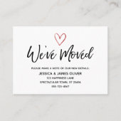 "引っ越しました"モダン手書き、赤いハートカード 名刺 (正面)