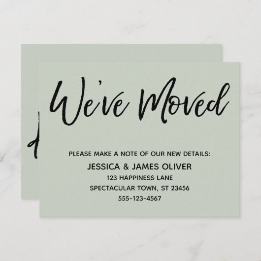 "引っ越しました"モダン手書きSageグリーンカード 招待状 (正面/裏面)