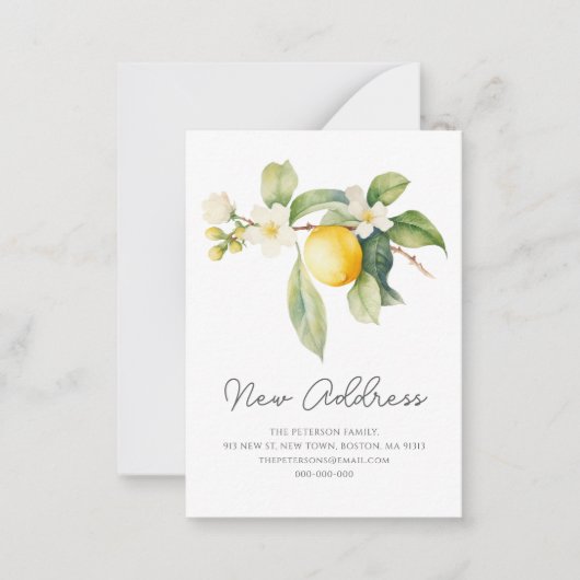 引っ越しました | レモンの花の新しいアドレス ノートカード (正面)