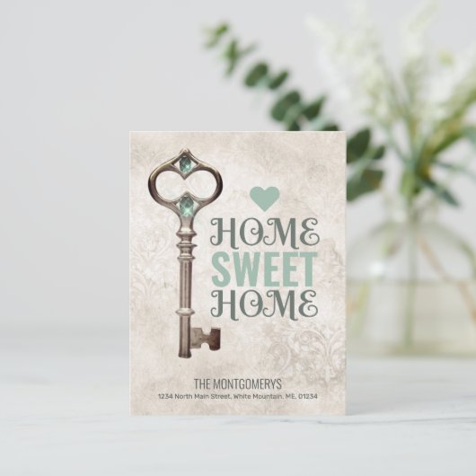 引っ越しました·ヴィンテージ·鍵·ダマスクのアドレス変更 案内ポストカード (スタンド正面)