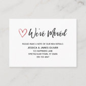 「引っ越しました」手書きカード(赤いハート付き) 名刺 (正面)